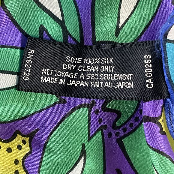 Oscar De La Renta 100% Silk Scarf Vtg Vivid Bright Pattern Blue Purple Green - Picture 7 of 12